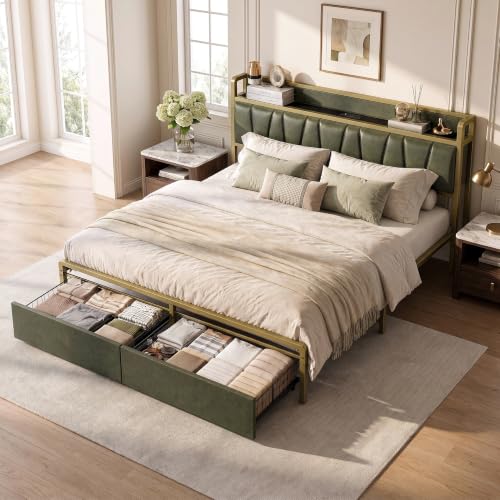 King Size Bed Frame with 2 Drawers and Charging Station, view 6
