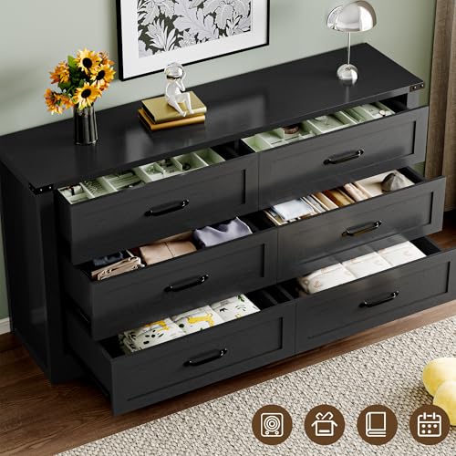 6-Drawer Dresser for Bedroom, Modern Wooden Chest of Drawers with Metal Handles, view 6