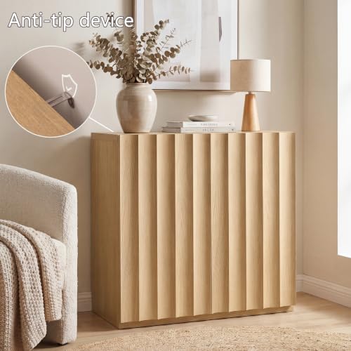 Sideboard Cabinet, 94.11" Buffet Fluted Cabinet, Light Oak, view 6