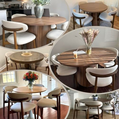 Wooden Dining Chairs Set of 6, Modern Upholstered Fabric Dining Room Chair, Farmhouse Kitchen Side Chairs with Foot Pegs, Beige