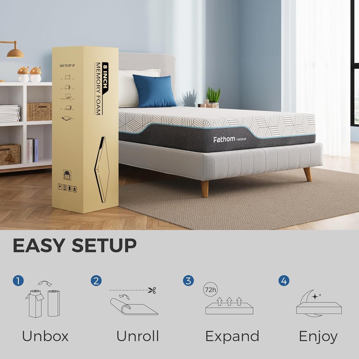 Medium Queen Mattress 12 Inch Memory Foam Mattress Queen Size Bed in a Box for Back Pain Relief and Cool Sleep with Gel Foam and Removeable Fiberglass Free Cover, Certipur-Us Certified