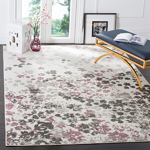 SAFAVIEH Adirondack Collection Area Rug - 9' x 12', Light Grey & Purple, Floral Design, Non-Shedding & Easy Care, Ideal for High Traffic Areas in Living Room, Bedroom (ADR115M)