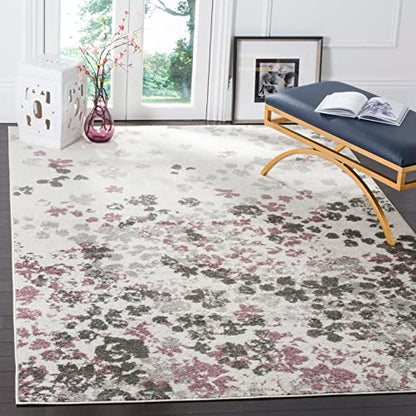 SAFAVIEH Adirondack Collection Area Rug - 9' x 12', Light Grey & Purple, Floral Design, Non-Shedding & Easy Care, Ideal for High Traffic Areas in Living Room, Bedroom (ADR115M)