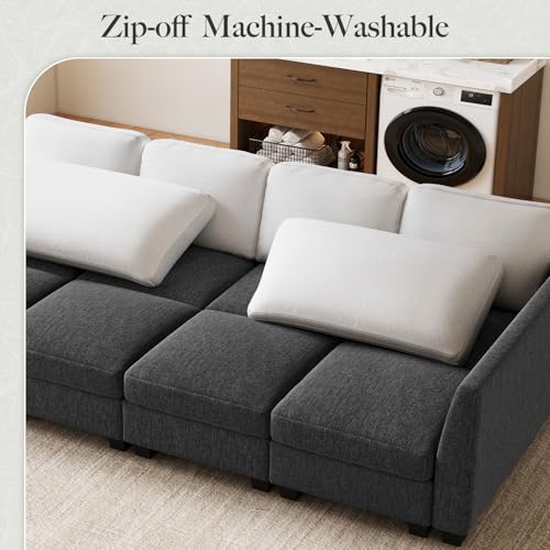 86.2" Sectional Sleeper Sofa Bed with Deep Seat Cloud Modular Sectional Couches for Living Room. Dark Grey Sofa