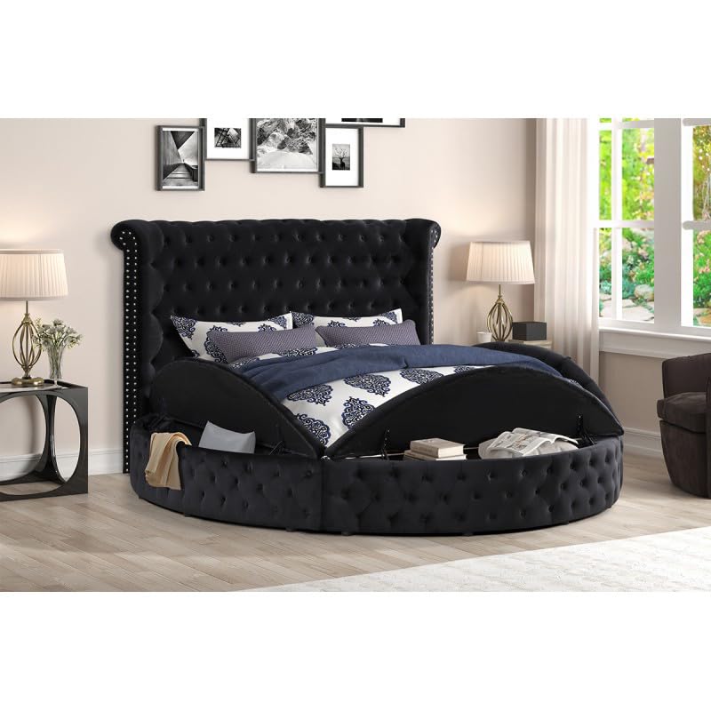 Velvet Tufted Platform Storage Bed, Circle Bed with Button Tufting, view 4