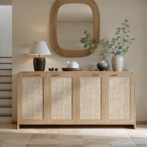 67" Rattan Sideboard Buffet Cabinet with Storage, Natural Oak, view 4