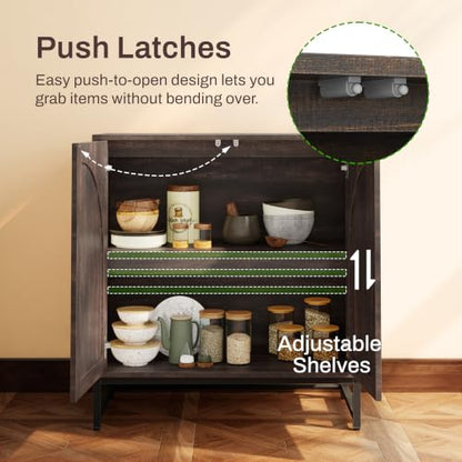 Fluted Sideboard Buffet Cabinet with Storage,Walnut, view 6