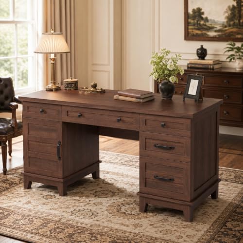 60" Farmhouse Executive Desk with File Drawers, Rustic Brown, view 4