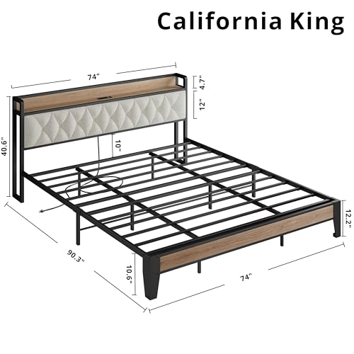 California King Bed Frame with Charging Storage Headboard, view 3