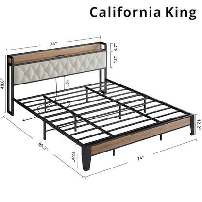 California King Bed Frame with Charging Storage Headboard, view 3