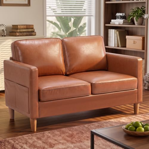 56" Faux Leather Loveseat Sofa, Mid Century Modern 2 Seater Love Seat Couch, view 2