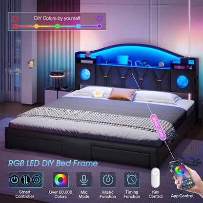 King Size Bed Frame,Bed Frame King Size with 6 Large Drawers, view 7