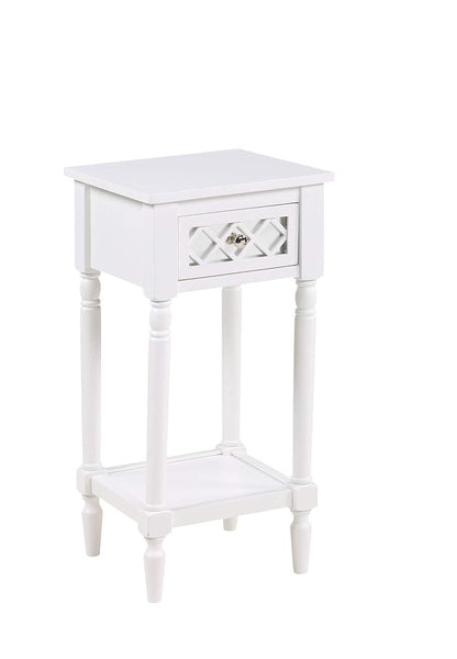 French Country Khloe Deluxe 1 Drawer Accent End Table 14" - Traditional Farmhouse Side Table with Mirrored Storage Drawer and Shelf for Living Room, White