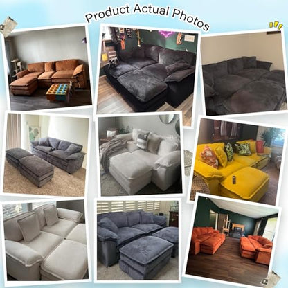 84.6” Corduroy Loveseat with Ottoman, Oversized Double Chaise Lounge Chair Indoor Deep Seat Two Seater Couch Cloud Couch Modular Sectional Sofa for Living Room(Corduroy Grey)