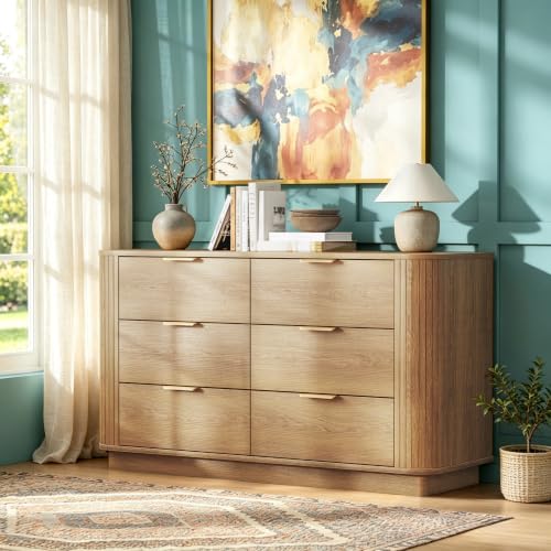 6 Drawer Dresser for Bedroom, 47'' Wide Chest of Drawers, Natural Oak, view 7
