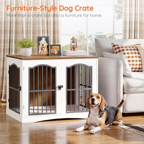 31.5" Wooden Dog Crate Furniture, Heavy Duty Dog Kennel Indoor with 3 Doors, view 3