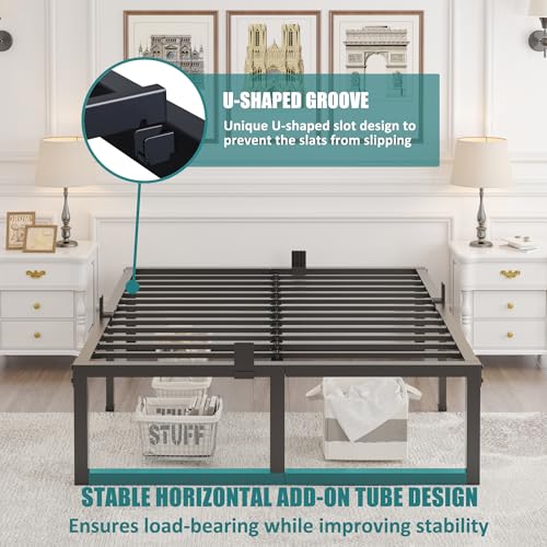 King Bed Frame, 18 Inch High 3500 lbs Metal Platform, view 6