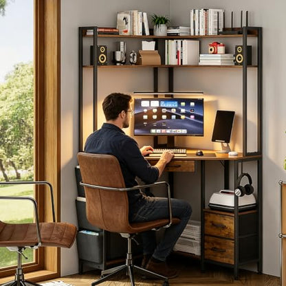Corner Desk with Drawers Shelves, Office Desk with Hutch, view 8