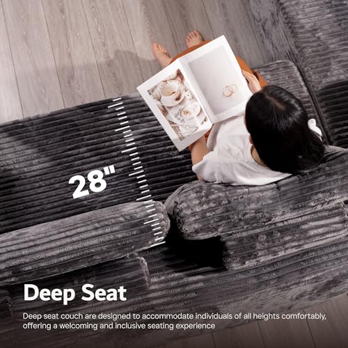 Sectional Cloud Couch for Living Room, Modular Floor Sofa with Plush Corduroy, No Assembly Required, Big Comfy Couches Set with Fluffy Memory Foam, Stupendous U Shaped Sofas with Chaise, Grey