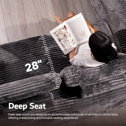 Sectional Cloud Couch for Living Room, Modular Floor Sofa with Plush Corduroy, No Assembly Required, Big Comfy Couches Set with Fluffy Memory Foam, Stupendous U Shaped Sofas with Chaise, Grey