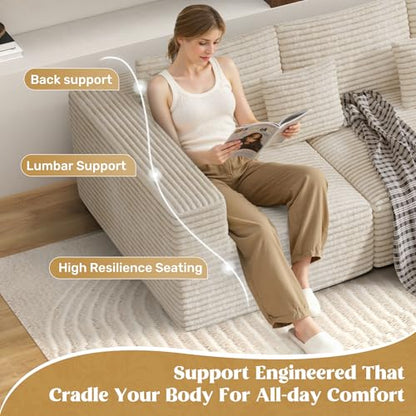 110" Modular Sectional Sofa Couches, Cloud Couches for Living Room, Boneless Sofa with Deep Seat,L-Shape Couch with Chaise,No Assembly Required,Beige,1 PCS