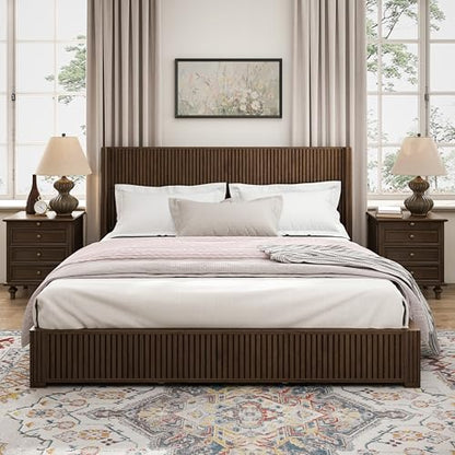 King Size Solid Wood Platform Bed Frame with wingback Headboard, view 5