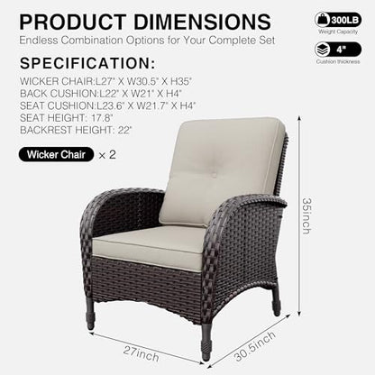 Wicker Patio Chairs Set of 2, Rattan Outdoor Furniture with Thickened Cushions, High Back, Deep Seating, Wide Armrest, Outdoor Chairs for Porch, Deck