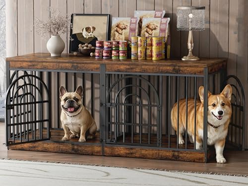 63" Wooden Double Dog Crate Furniture for 1-2 Dogs, view 2