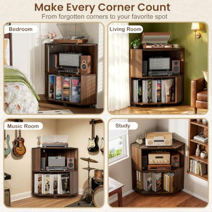 Corner Record Player Stand, Record Player Cabinet, Walnut, view 6