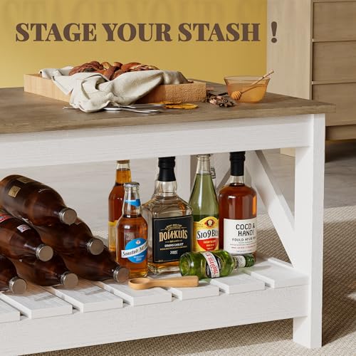 39” Farmhouse Coffee Table for Living Room, 2-Tier Modern Living Room Table with Storage Shelf, Rustic Rectangular Center Table Space Saving Home Furniture (Gray & White)