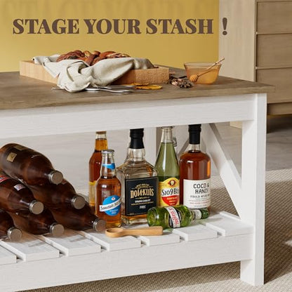 39” Farmhouse Coffee Table for Living Room, 2-Tier Modern Living Room Table with Storage Shelf, Rustic Rectangular Center Table Space Saving Home Furniture (Gray & White)