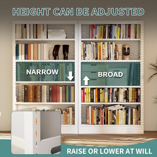 71" Metal Book Shelf,5 Tier Bookshelf with Adjustable Shelves,White Bookshleves and Bookcases,Heavy Duty Library Book Case,Modern Open Bookshelf for Living Room,Bedroom,Office (White)