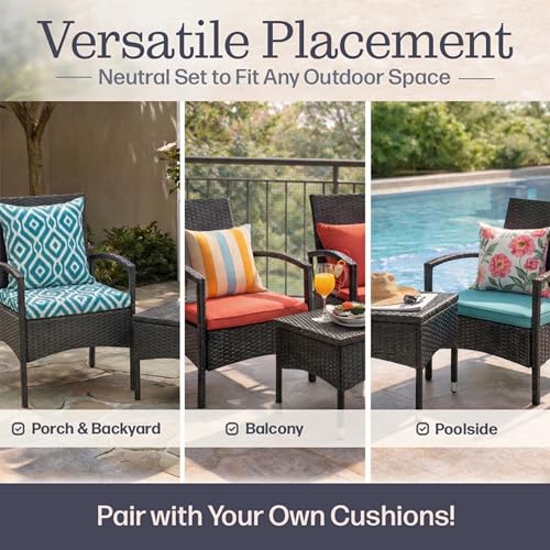 80-OUTD-WK-NCSHCHTBL, Gray Outdoor Patio Set ? 3-Piece Rattan Seating Combo with 2 Chairs and Table for Deck, Balcony, or Front Porch Furniture
