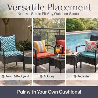 80-OUTD-WK-NCSHCHTBL, Gray Outdoor Patio Set ? 3-Piece Rattan Seating Combo with 2 Chairs and Table for Deck, Balcony, or Front Porch Furniture