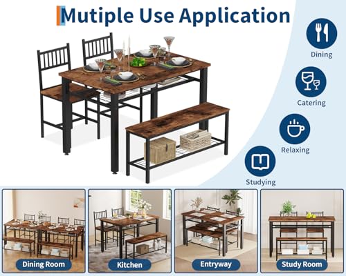 Modern Dining Table Set for 4, Kitchen Table for 4 with Chairs &Storage Bench,47 "Rectangular Dining Room Set with Bench,4 Piece Kitchen Table Set for Small Space/Apartment(Brown)