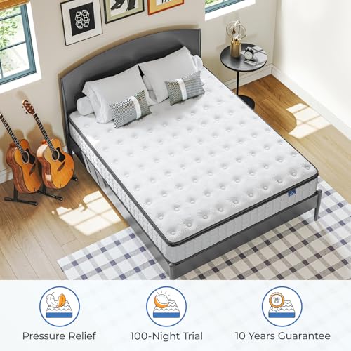 10 Inch Twin Mattress, Hybrid Mattress in a Box, White, view 7