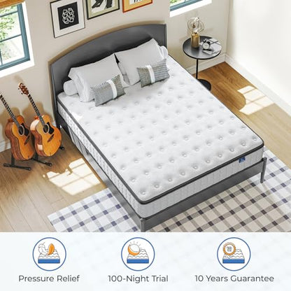 10 Inch Twin Mattress, Hybrid Mattress in a Box, White, view 7