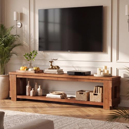 70.87" Solid Wood TV Stand with Open Storage Shelf, 17.7" High, view 2