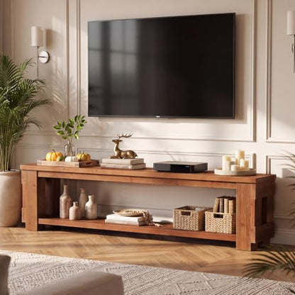 70.87" Solid Wood TV Stand with Open Storage Shelf, 17.7" High, view 2