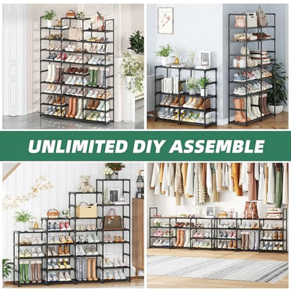 8-Tier Shoe Rack Large Capacity 64 Pairs Tall Shoe Shelf, Sturdy Metal Shoe Organizer for Entryway, Closet, Bedroom, Black