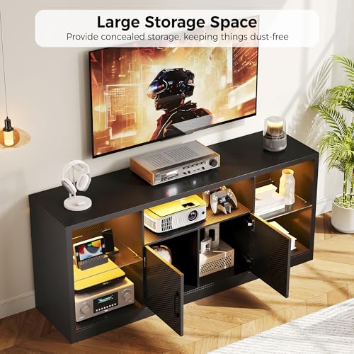 59" TV Stand for TVs up to 65", LED Entertainment Center, Black, view 7
