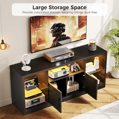 59" TV Stand for TVs up to 65", LED Entertainment Center, Black, view 7