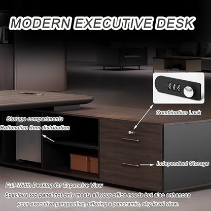 L-Shaped Executive Office Desk with Side Cabinet, Lockable Drawer, view 8