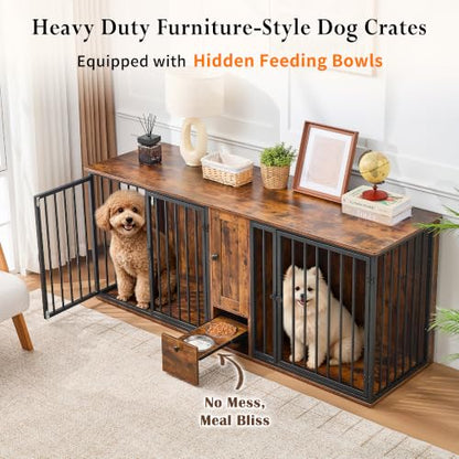 70" Double Dog Crate Furniture w/Feeding Station & Storage Cabinet, view 3