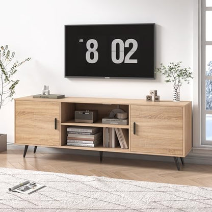 Mid Century Modern TV Stand, 70" for 75" TV, Wood with Storage, view 4