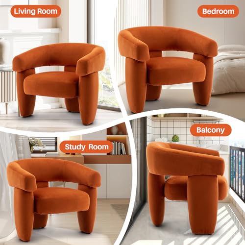 Mid Century Modern Accent Barrel Chair Comfy Upholstered Round Armchair with Montage Design, Velvet Boucle Lounge Chair for Living Room Bedroom Apartment, Orange