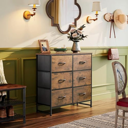 Dresser for Bedroom with 6 Drawers, Rustic Brown Wood Grain Print, view 3