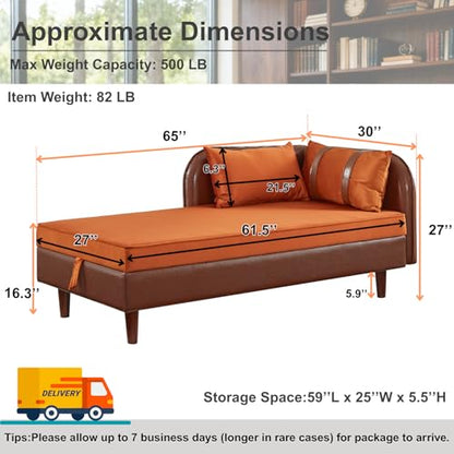 65'' Chaise Lounge with Storage Space, Oversized Indoor Recliner, view 4