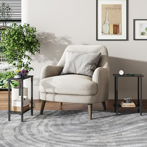 Small Side Table, Narrow End Table, Set of 2, Skinny Sofa Table, Slim Nightstand, Couch Table, Living Room, Bed Room, Black TB01BK0622