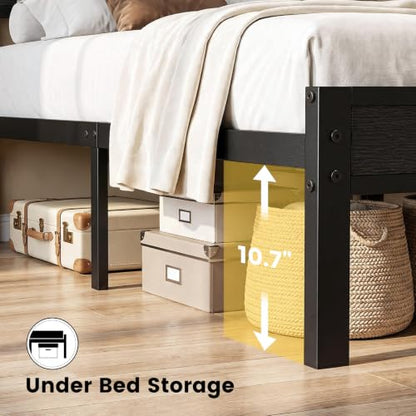 Queen Size Bed Frame with 2 Fabric Drawers and Storage Headboard, view 7